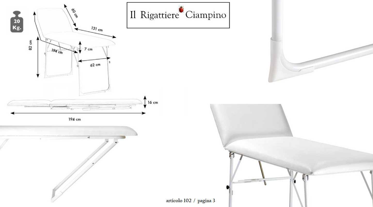 Lettino massaggi pieghevole 2 zone professionale