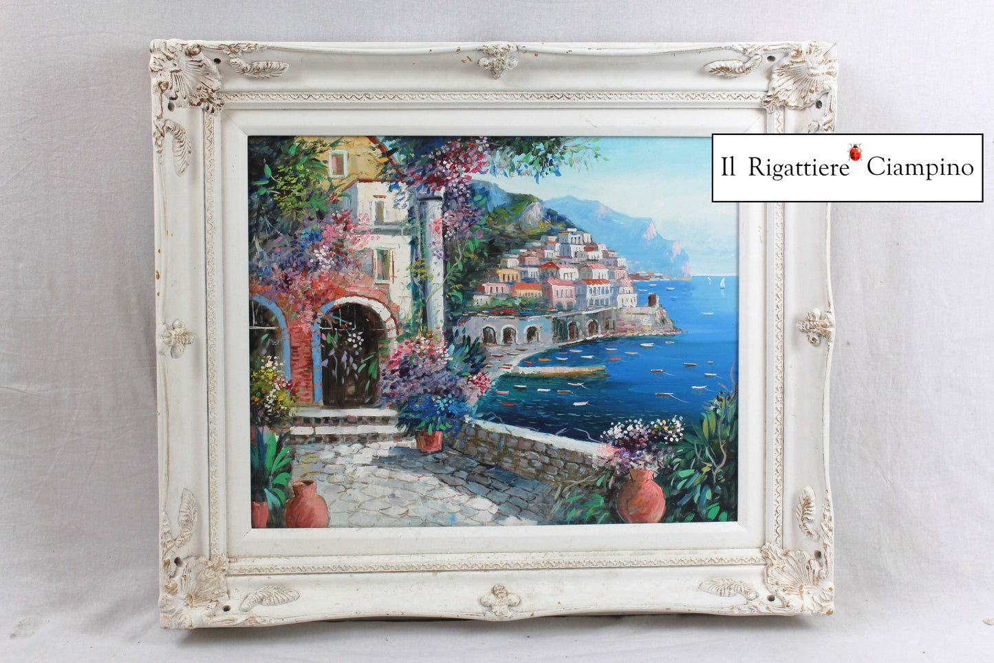 Quadro "Tratti della Costiera Amalfitana" cornice bianca