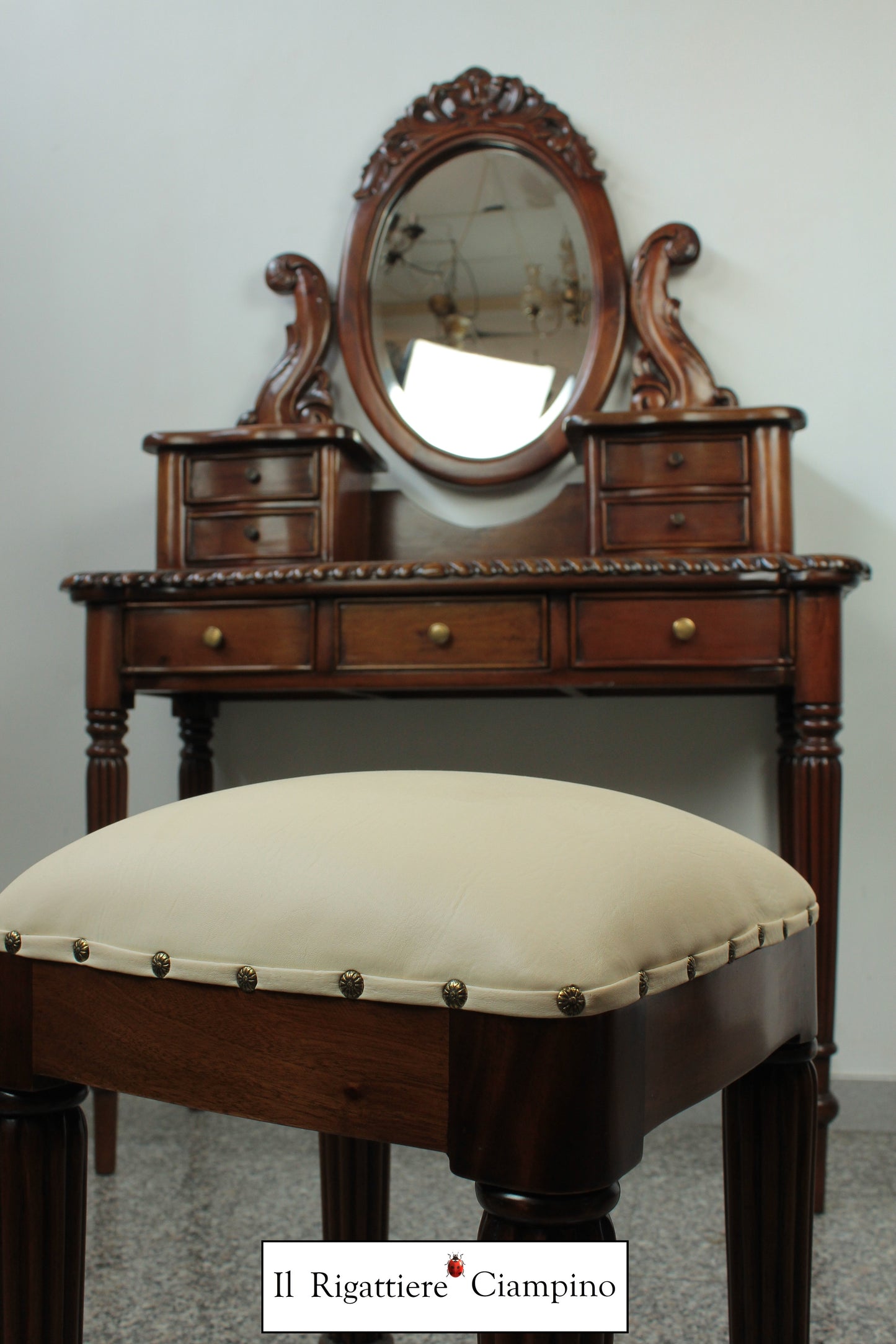 Toletta in stile inglese, legno mogano, bianca o marrone