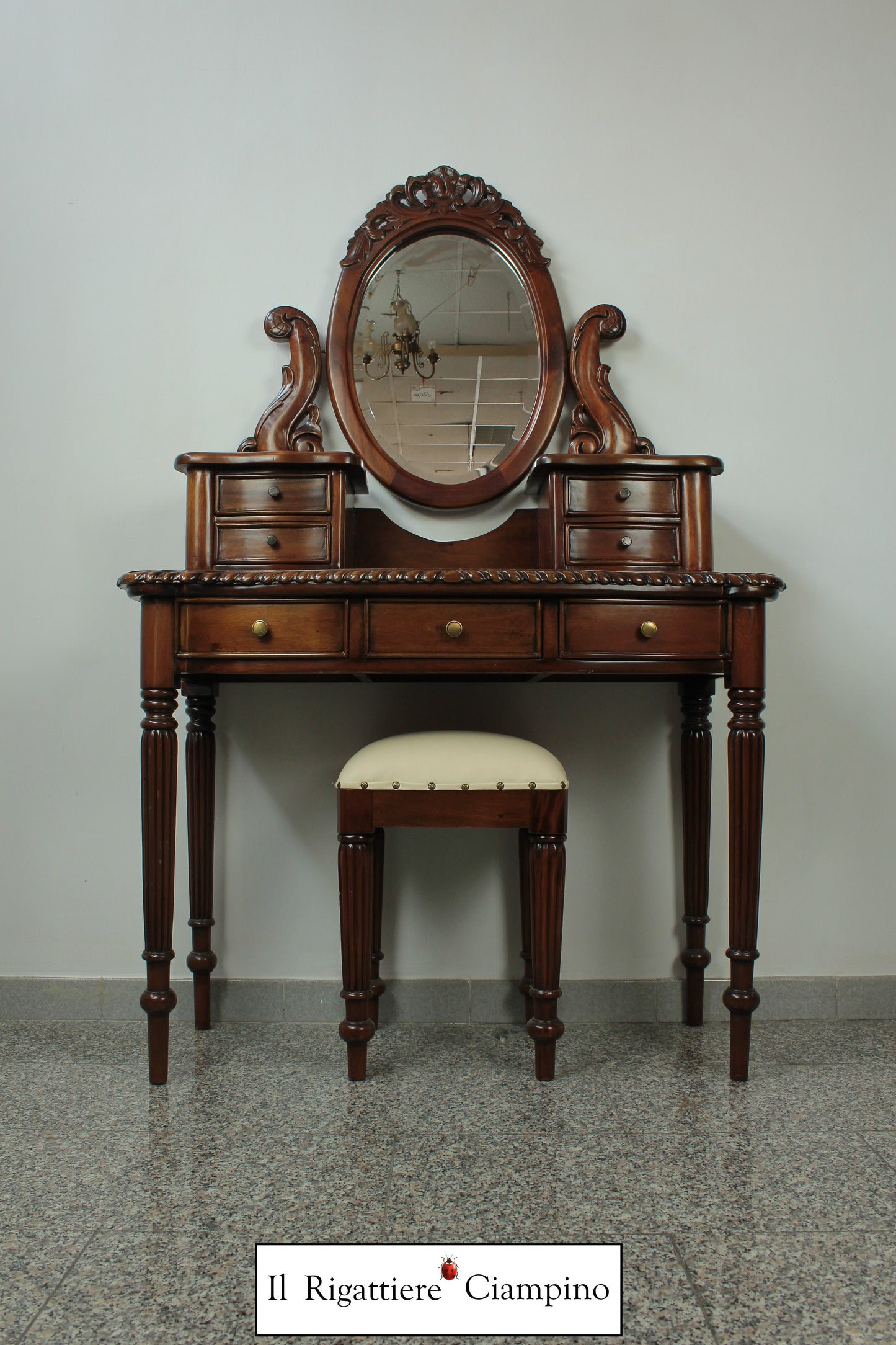 Toletta in stile inglese, legno mogano, bianca o marrone