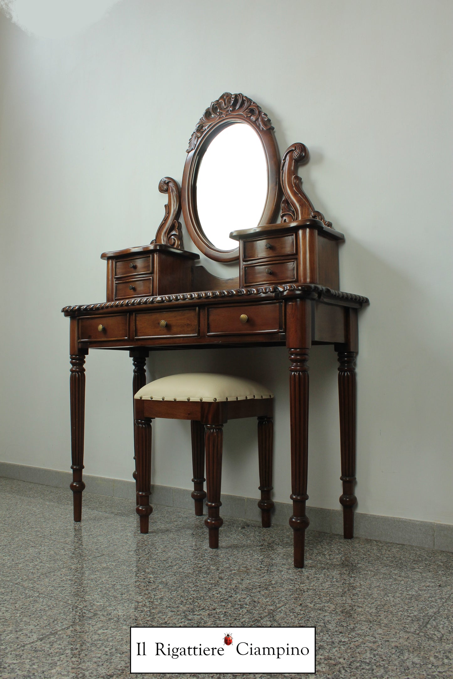 Toletta in stile inglese, legno mogano, bianca o marrone
