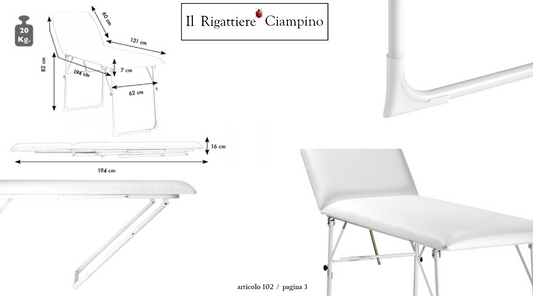 Lettino massaggi pieghevole 2 zone professionale
