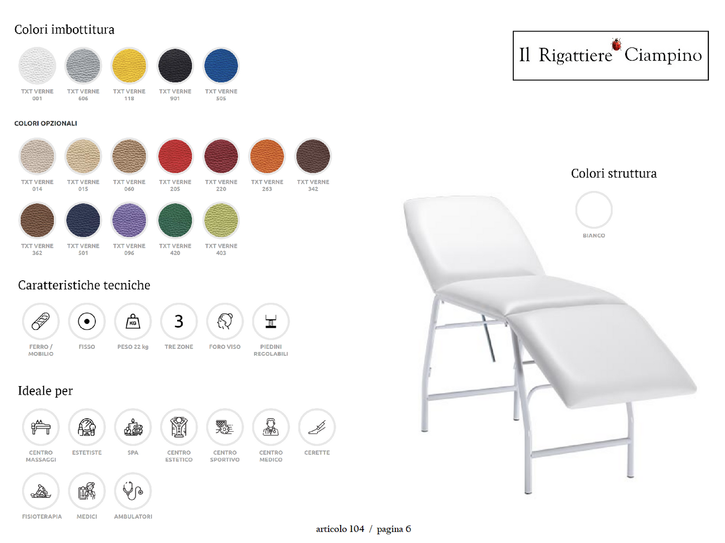 Lettino professionale 3 zone con struttura in acciaio