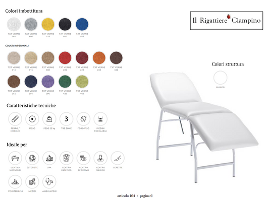 Lettino professionale 3 zone con struttura in acciaio