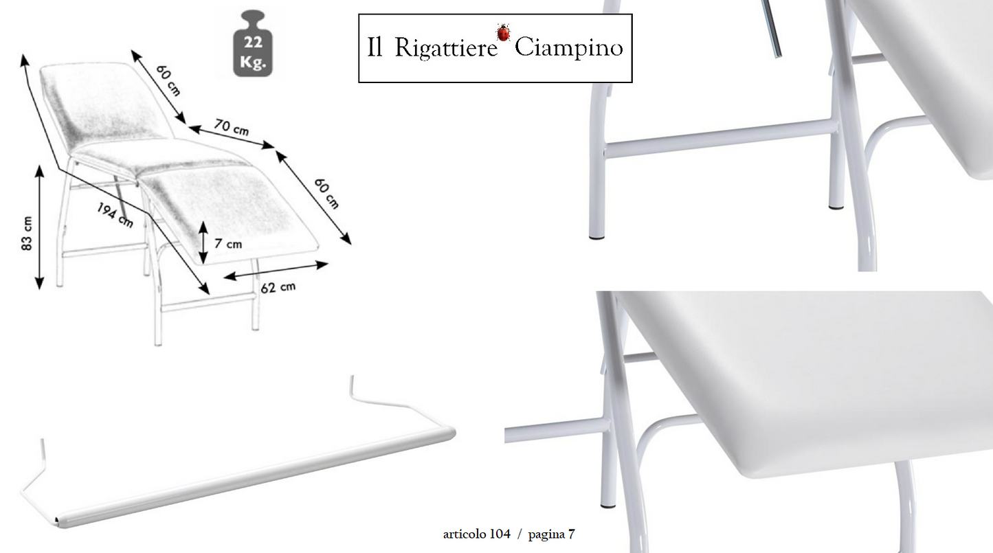 Lettino professionale 3 zone con struttura in acciaio
