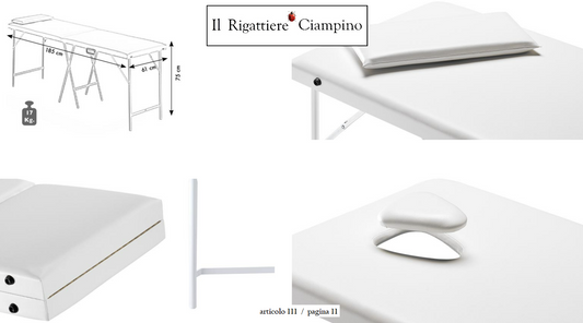 Lettino massaggi portatile, professionale con gommini d'appoggio e ganci di chiusura