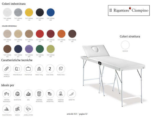 Lettino massaggi portatile 2 zone con gambe rinforzate