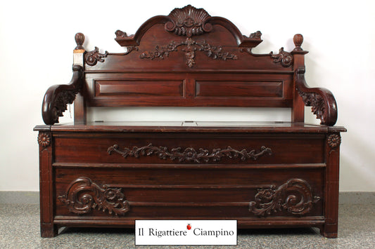 Cassapanca in legno mogano massello stile Francese