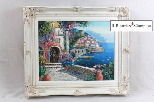 Quadro "Tratti della Costiera Amalfitana" cornice bianca