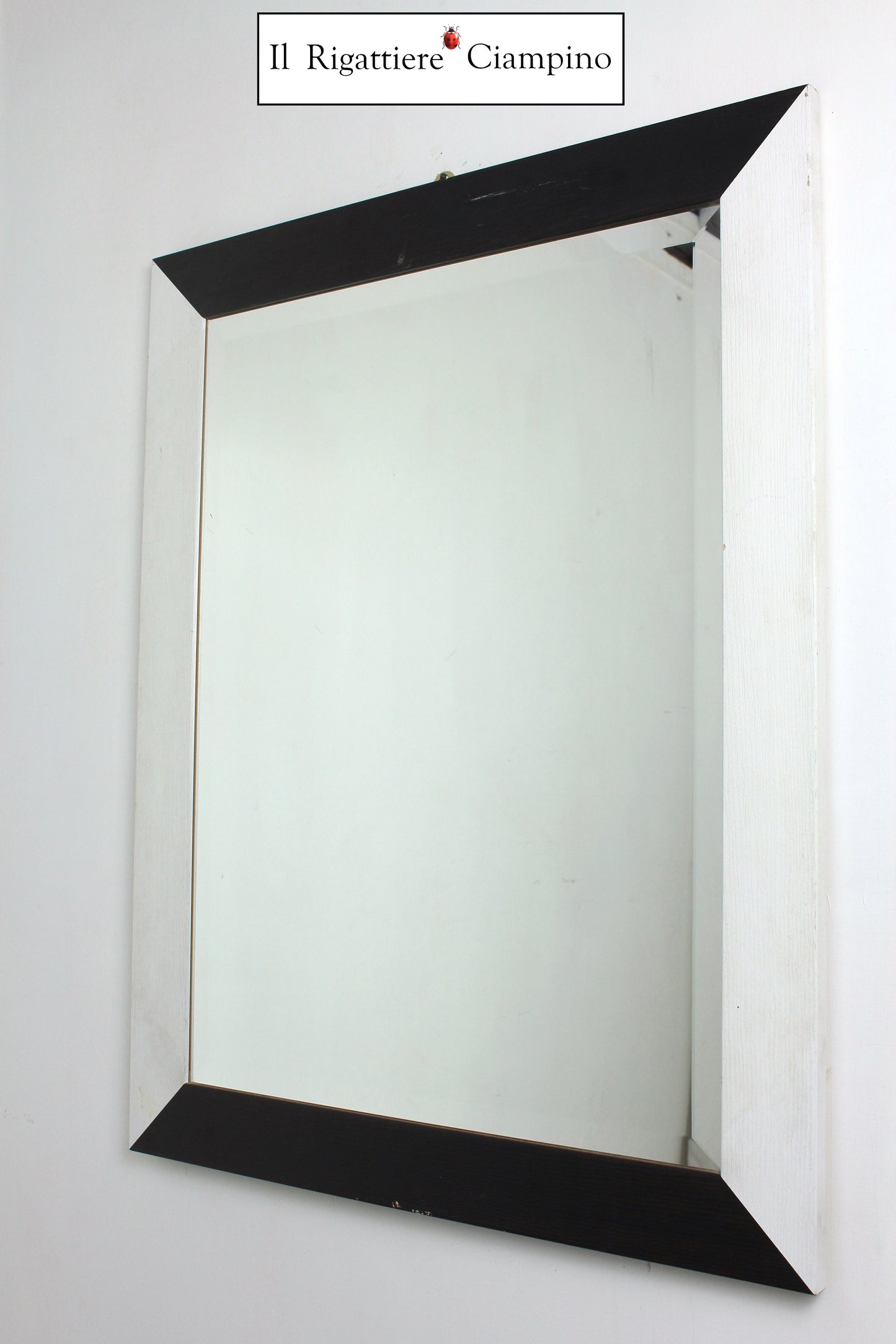 Specchio molato con cornice legno bianca e nera 75 x 95