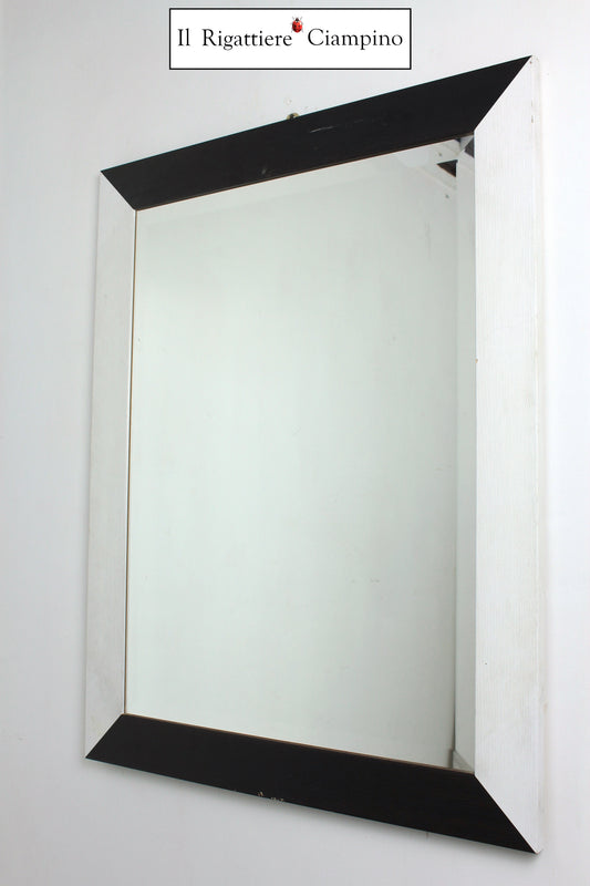 Specchio molato con cornice legno bianca e nera 75 x 95