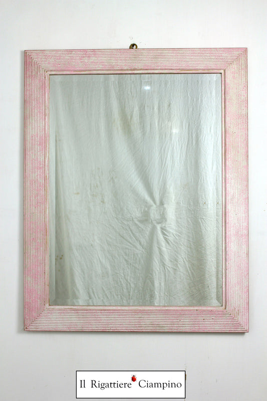 Specchio molato a righe bianco e rosa sporco 77 x 97
