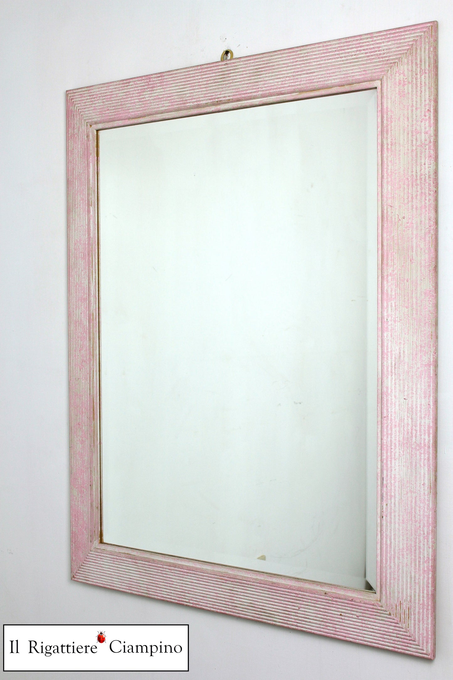 Specchio molato a righe bianco e rosa sporco 77 x 97