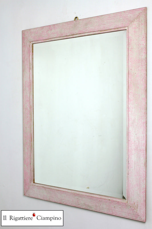 Specchio molato a righe bianco e rosa sporco 77 x 97