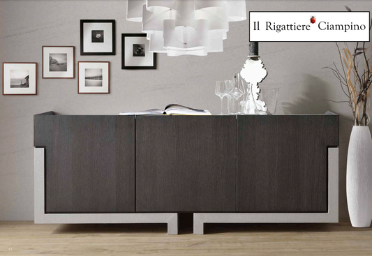 Credenza modello New York finitura cemento e legno di rovere