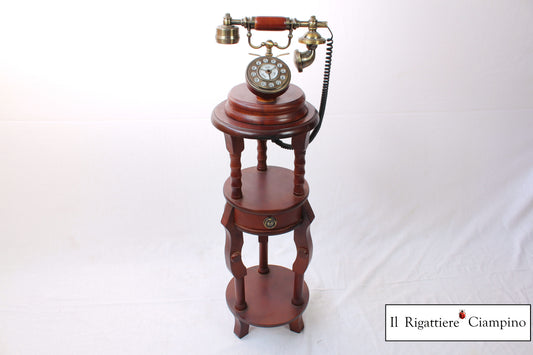 Colonnina con telefono in legno massello, con cassetto