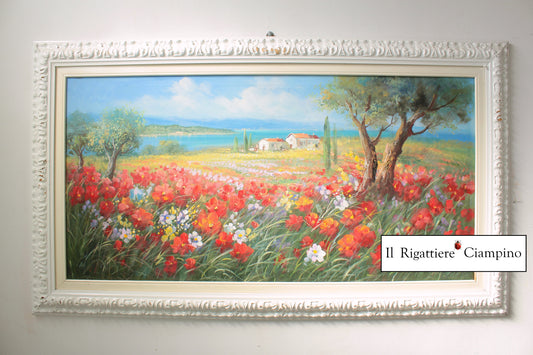 Quadro d'autore Savino "Paesaggio pianeggiante con campo di fiori"