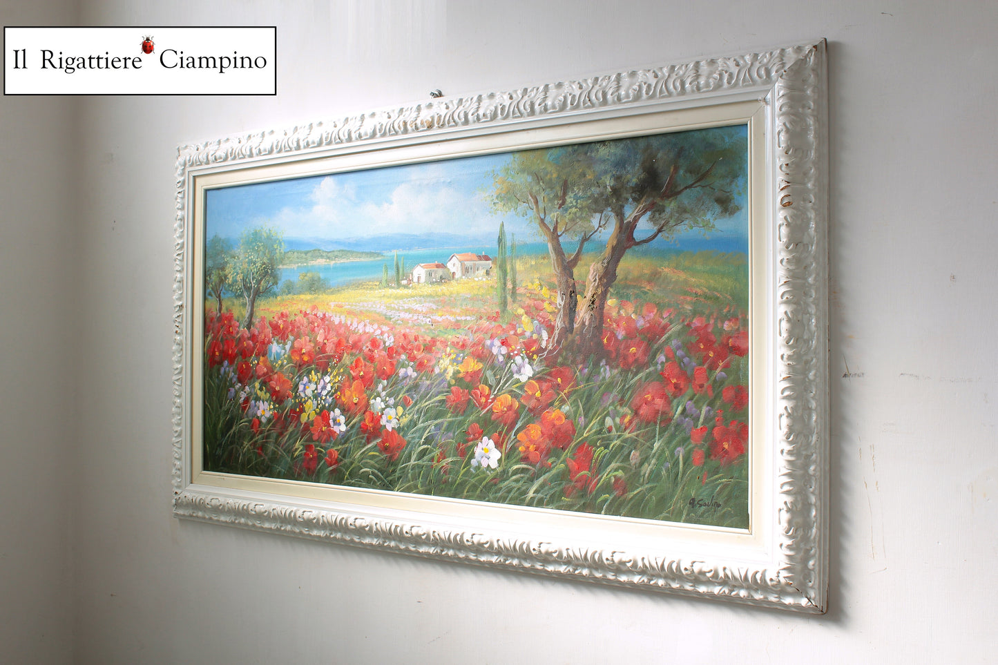 Quadro d'autore Savino "Paesaggio pianeggiante con campo di fiori"