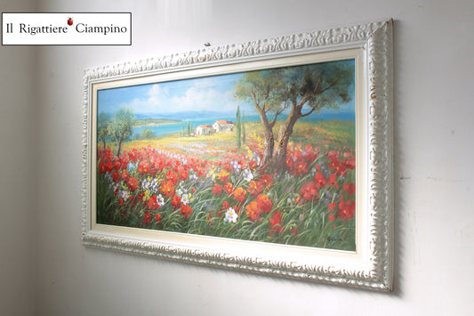 Quadro d'autore Savino "Paesaggio pianeggiante con campo di fiori"