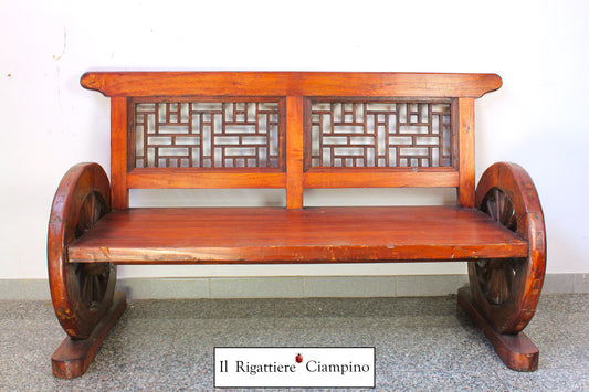 Panca in legno massello con ruote