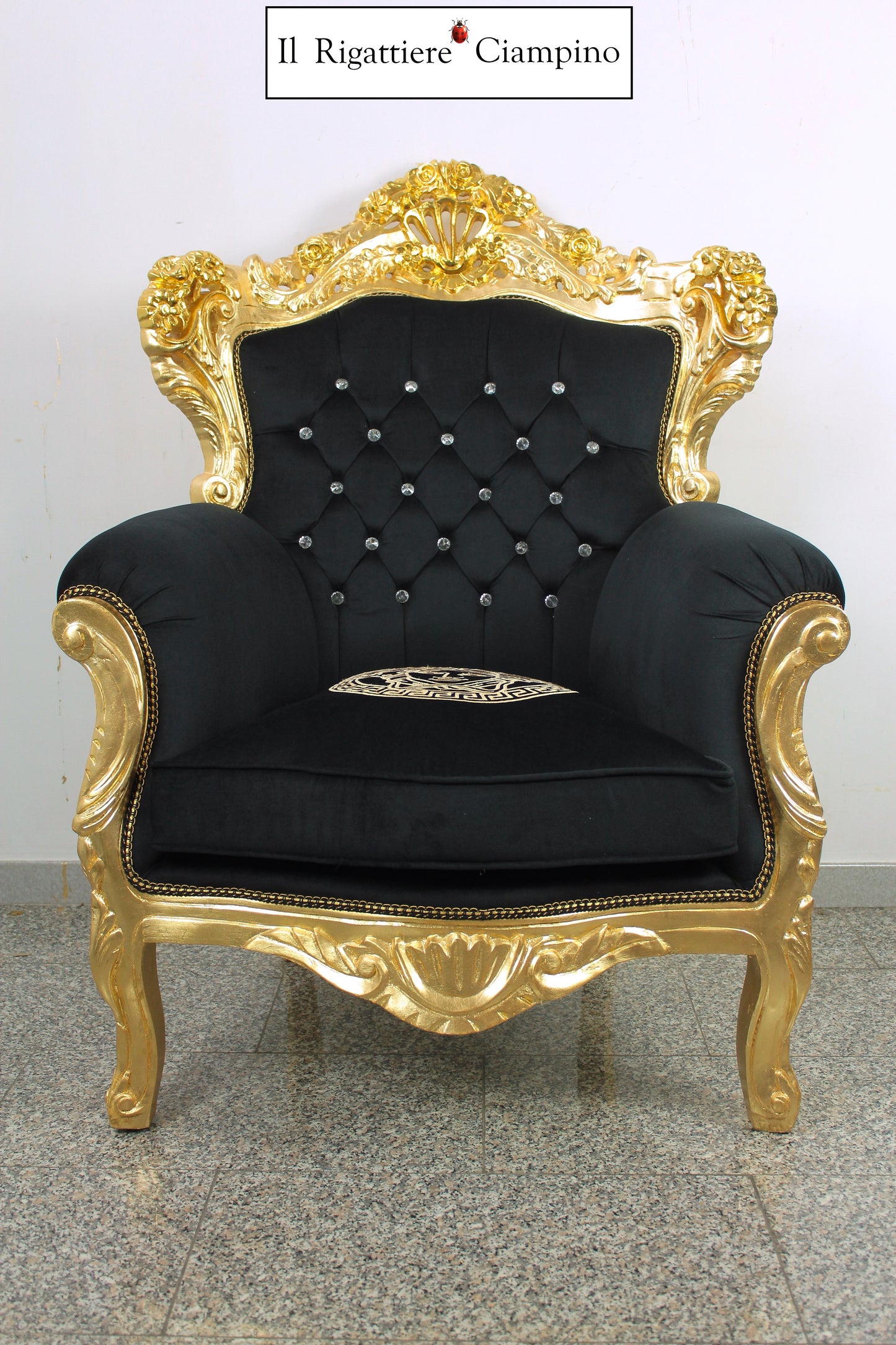 Salotto completo in stile Barocco Versace oro e velluto nero con Medusa