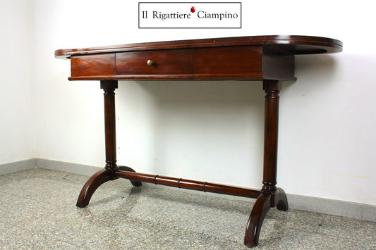 Scrivania ovale in legno mogano con cassetto