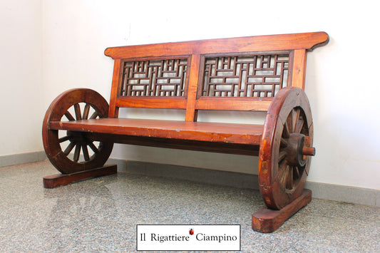 Panca in legno massello con ruote