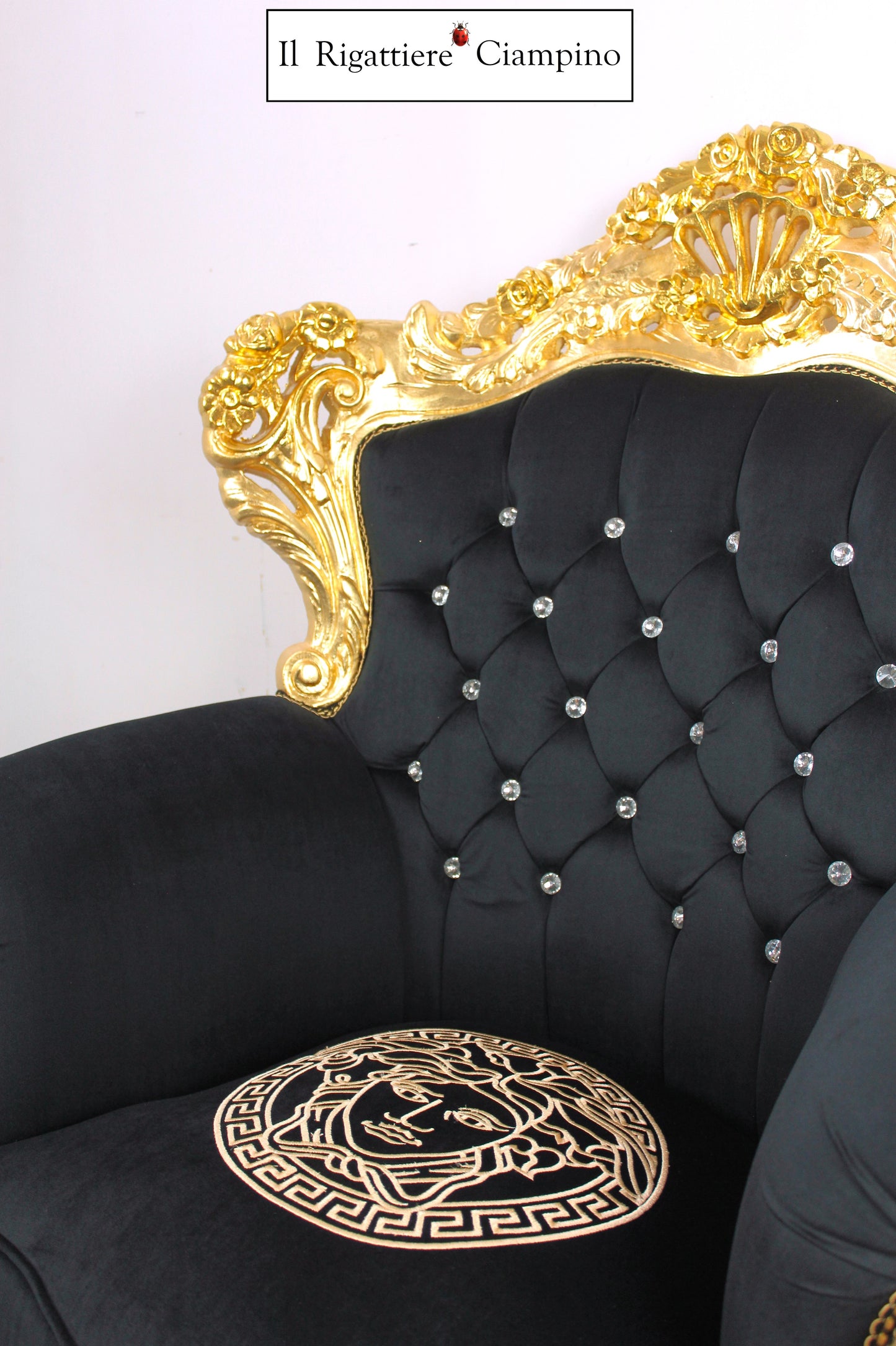 Salotto completo in stile Barocco Versace oro e velluto nero con Medusa