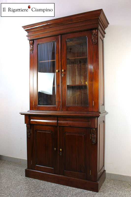 Vetrina Bookcase in legno mogano massello