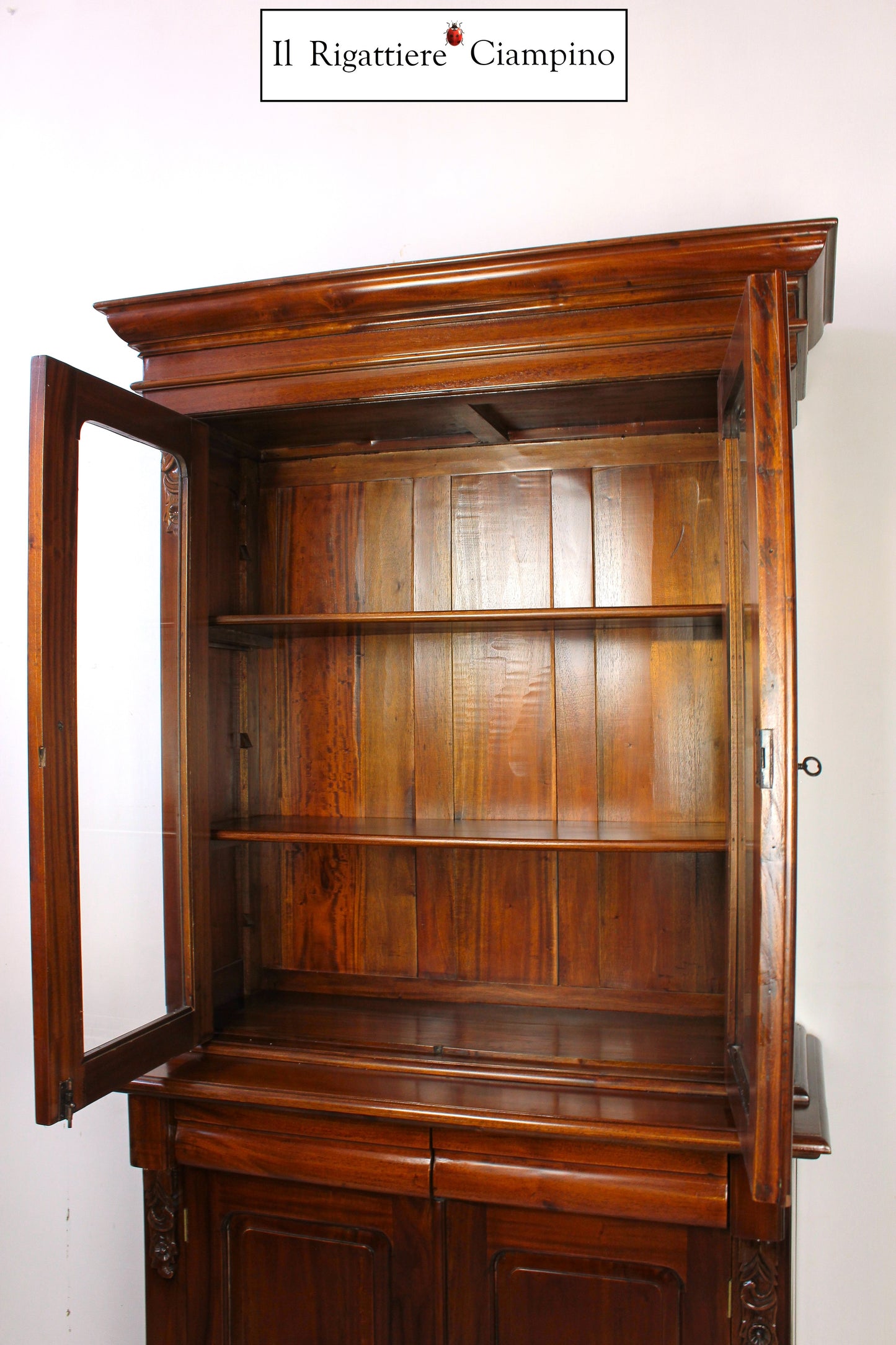 Vetrina Bookcase in legno mogano massello