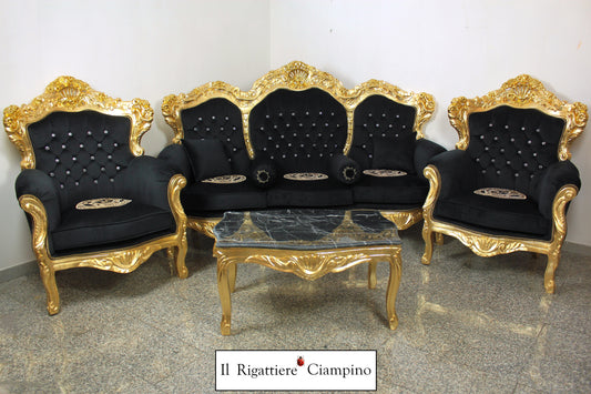Salotto completo in stile Barocco Versace oro e velluto nero con Medusa