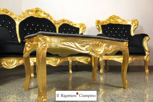 Salotto completo in stile Barocco Versace oro e velluto nero con Medusa