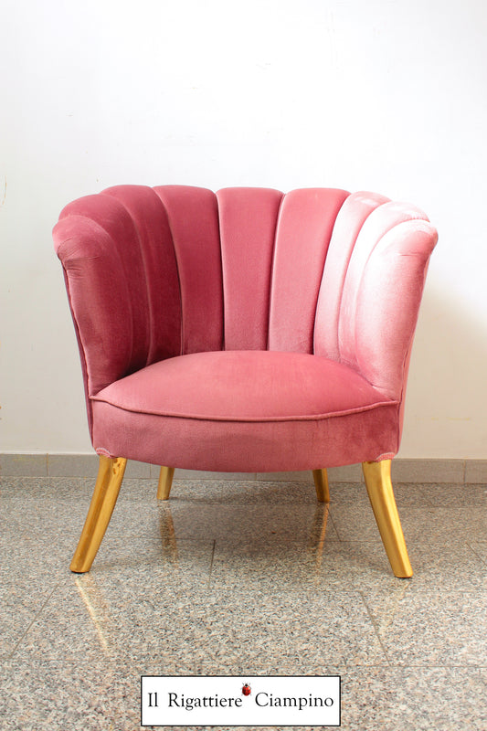 Poltrona Perla in velluto rosa