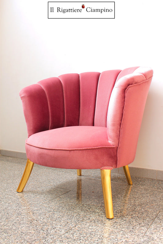 Poltrona Perla in velluto rosa