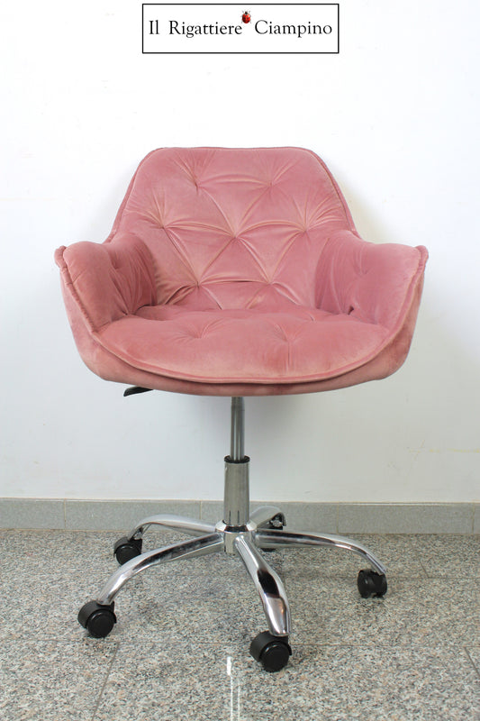Poltroncina girevole e idraulica in velluto rosa