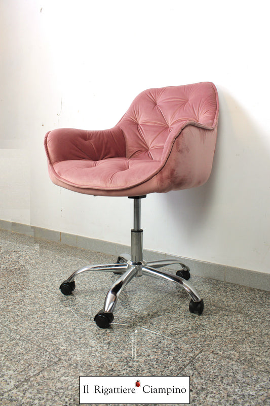 Poltroncina girevole e idraulica in velluto rosa