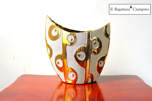 Vaso in ceramica sabbiato con rifiniture oro