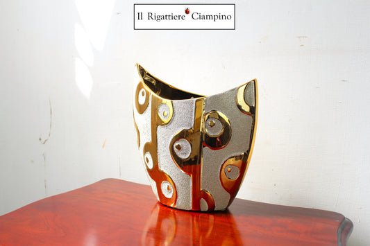 Vaso in ceramica sabbiato con rifiniture oro