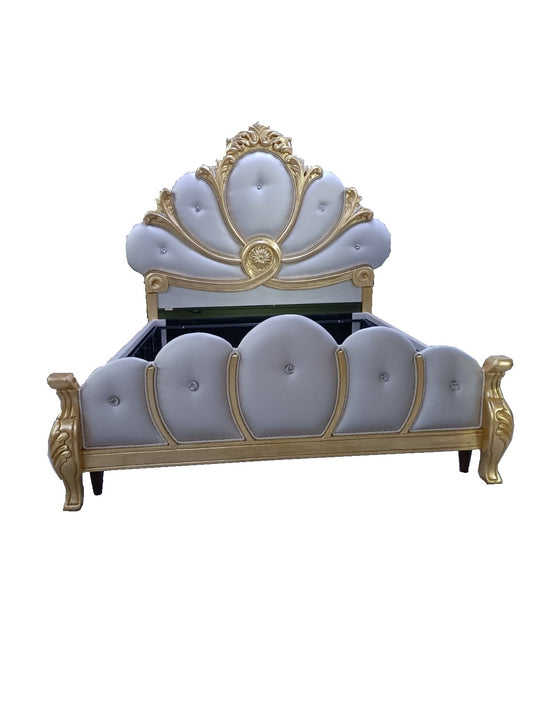 Letto in stile barocco bianco e oro