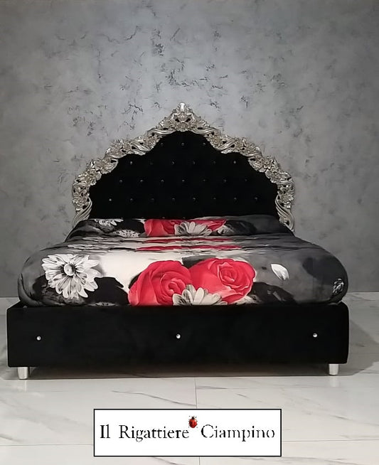 Letto matrimoniale in stile barocco velluto nero e argento