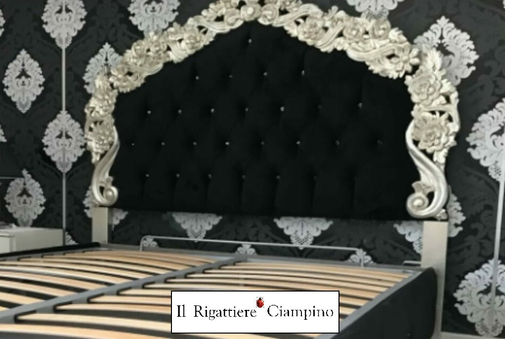 Letto matrimoniale in stile barocco velluto nero e argento