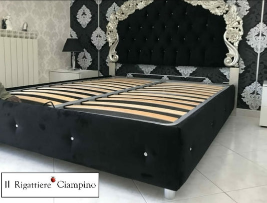 Letto matrimoniale in stile barocco velluto nero e argento
