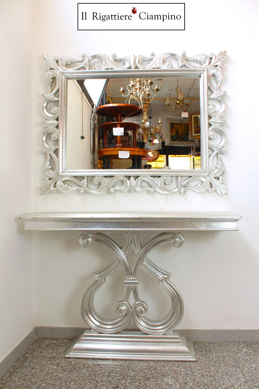 Consolle con specchio argento in stile barocco