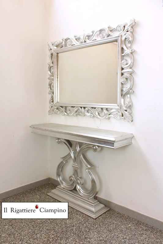 Consolle con specchio argento in stile barocco