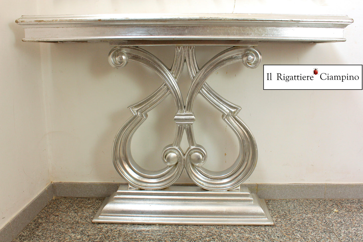 Consolle con specchio argento in stile barocco