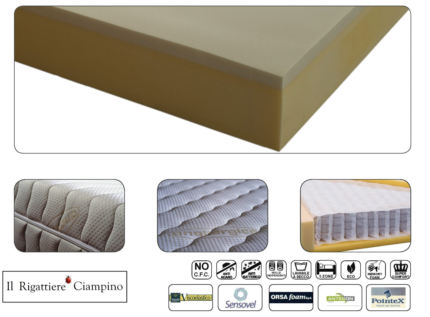 Materasso Nettuno con molle insacchettate, diverse misure