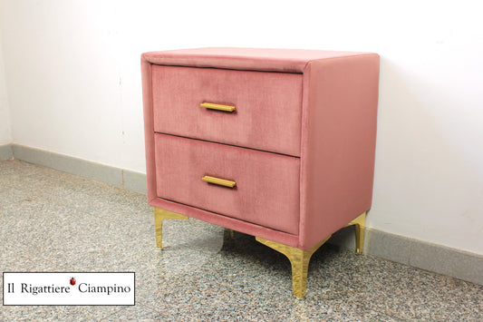 Comodino rivestito in velluto rosa