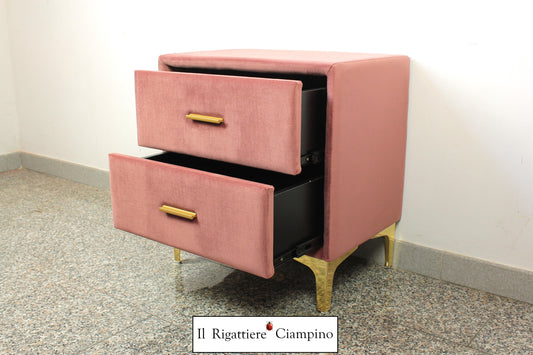 Comodino rivestito in velluto rosa