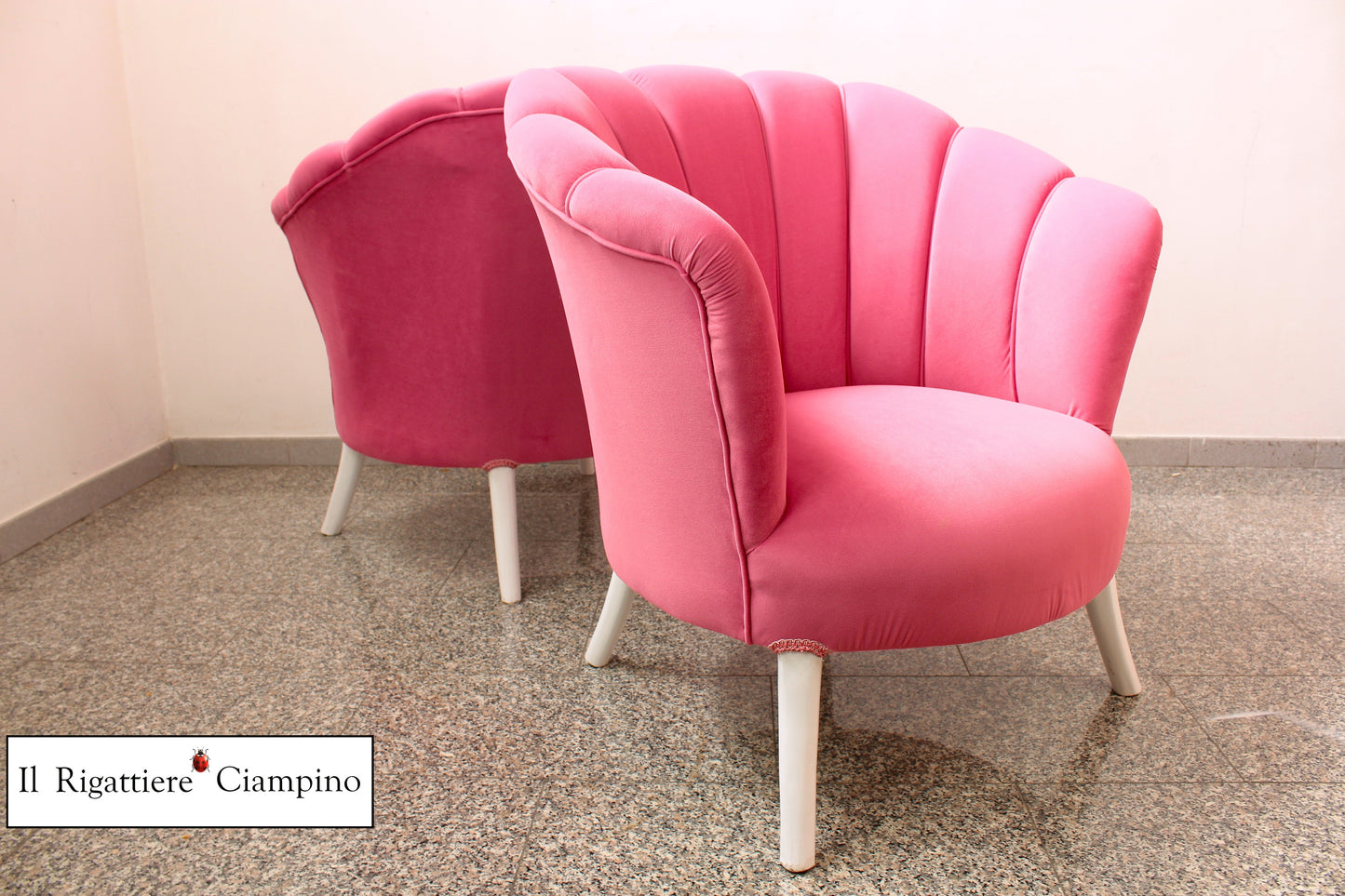 Salotto Grande Perla in velluto rosa