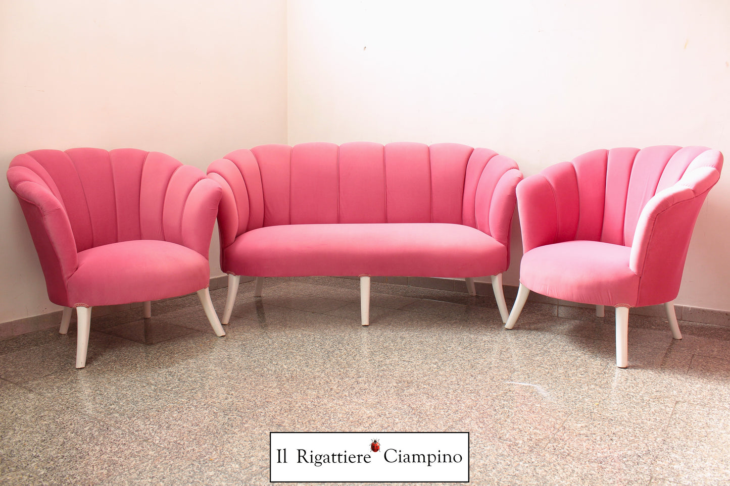 Salotto Grande Perla in velluto rosa